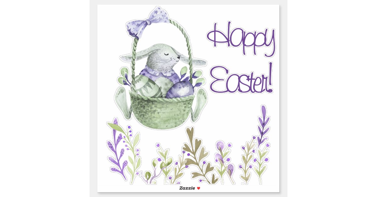 Watercolor Lavender Easter Bunny White or Clear Sticker | Zazzle