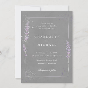 Watercolor lavender elegant grey wedding invitation