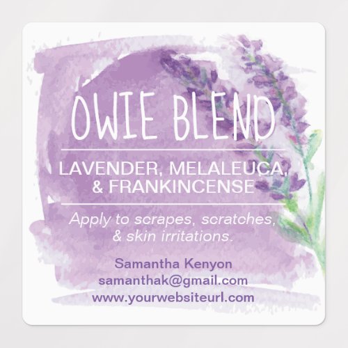 Watercolor Lavender Essential Oils Roller Bottle Labels