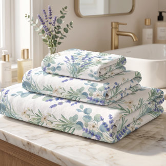 Watercolor Lavender & Eucalyptus Bath Towel Set