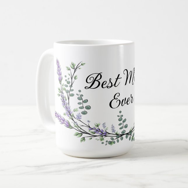 Watercolor Lavender Eucalyptus best mom ever Coffee Mug (Front Left)