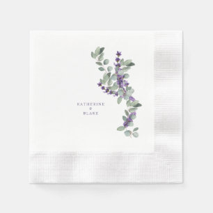 Watercolor Lavender & Eucalyptus Coined Wedding Napkins