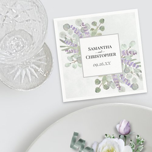 Watercolor Lavender  Eucalyptus Elegant Wedding Napkins