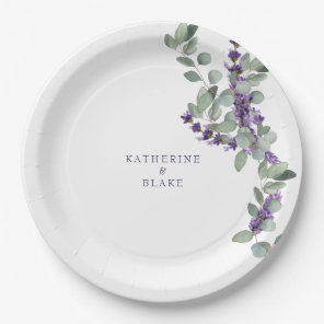 Watercolor Lavender & Eucalyptus Names Wedding Paper Plates