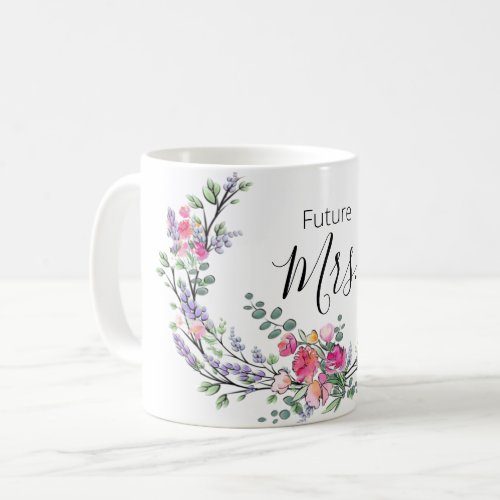 Watercolor lavender eucalyptus Pink Wild Rose Coffee Mug