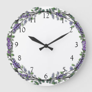 Watercolor lavender eucalyptus purple floral large clock