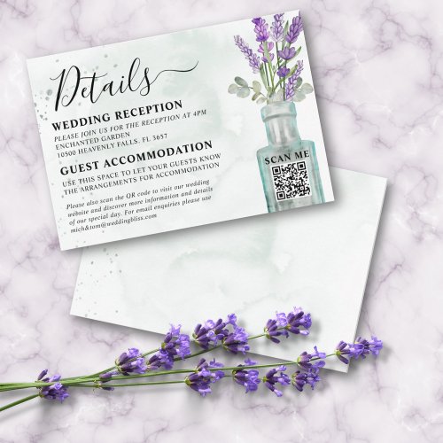 Watercolor Lavender  Eucalyptus Wedding Details Enclosure Card