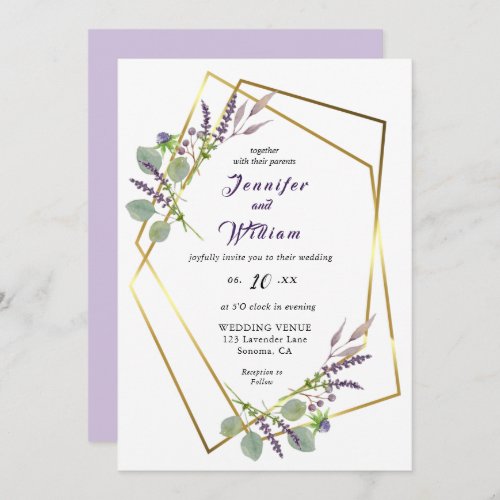 Watercolor Lavender Eucalyptus wedding invitation