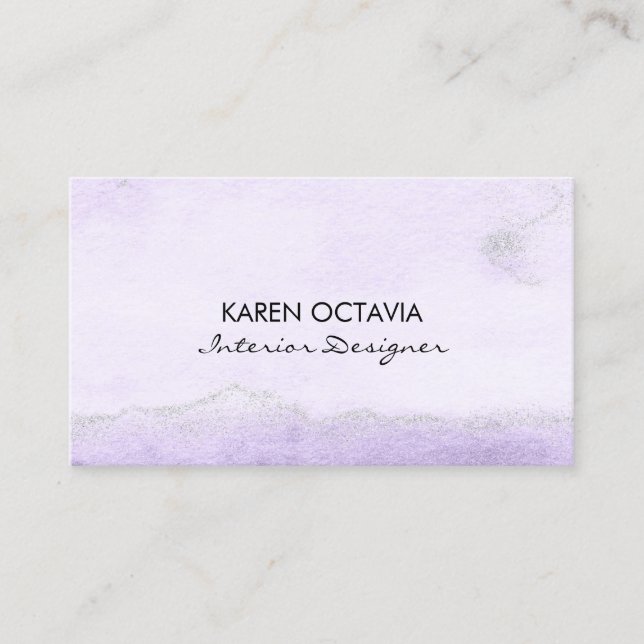 Watercolor Lavender Faux Glitter Business Card (Front)