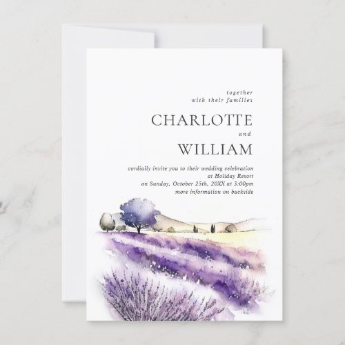 Watercolor Lavender Field Wedding All In One Invitation