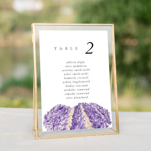 Watercolor Lavender Fields 5x7 Wedding Seat Chart
