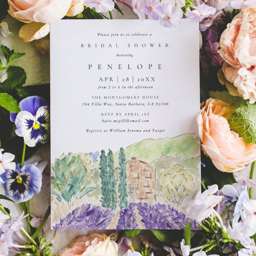 Watercolor Lavender Fields Bridal Shower Invitation