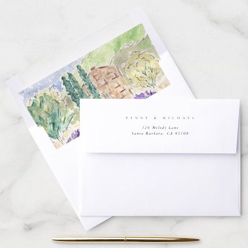 Watercolor Lavender Fields Return Address Envelope
