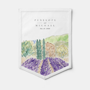 Watercolor Lavender Fields Wedding Date Decor Pennant
