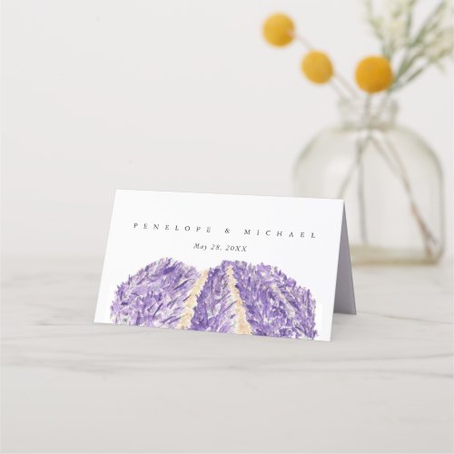 Watercolor Lavender Fields Wedding Folded Place Card