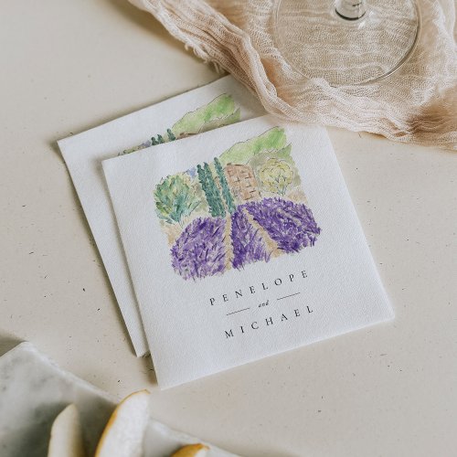 Watercolor Lavender Fields Wedding Napkins