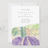 Watercolor Lavender Fields Wedding Save The Date (Front)