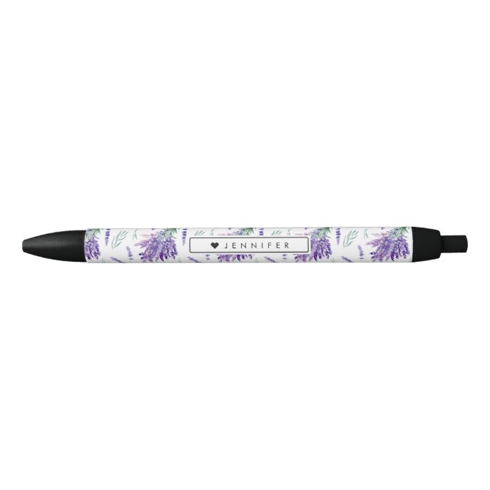 Watercolor Lavender Floral Bouquet Personalized Black Ink Pen