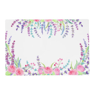 Watercolor lavender floral frame placemat
