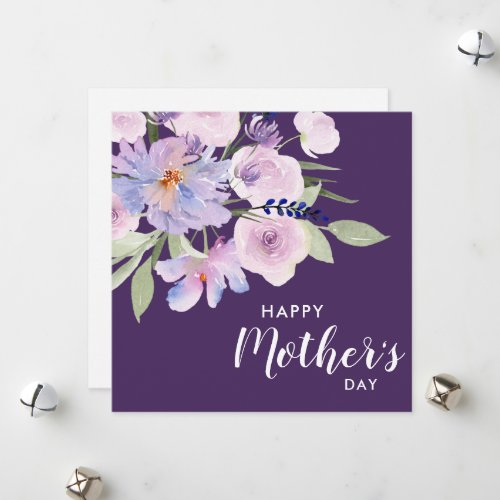 watercolor lavender floral happy mothers day holiday card