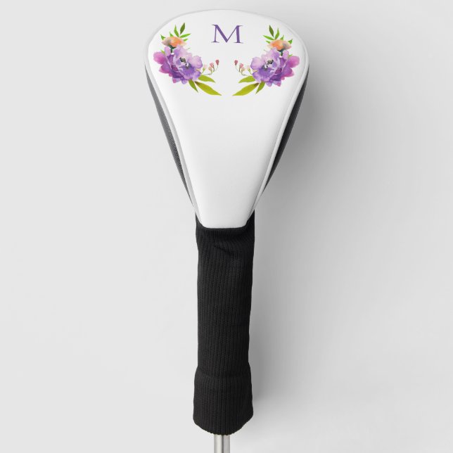 Watercolor Lavender Floral Monogram Golf Head Cover (Front)