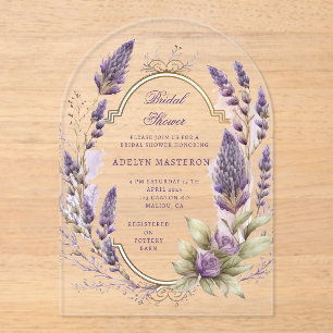 Watercolor Lavender Floral Regal Bridal Shower Acrylic Invitations