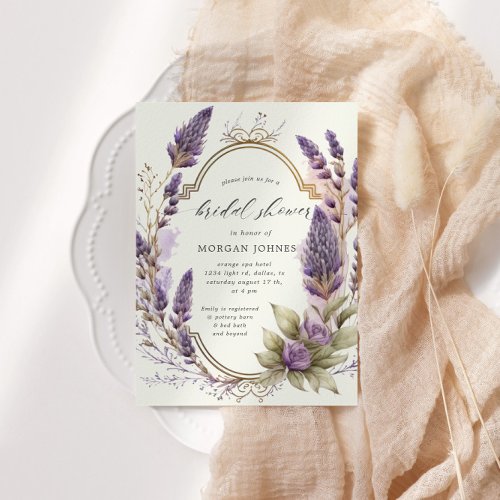 Watercolor Lavender Floral Regal Bridal Shower Invitation