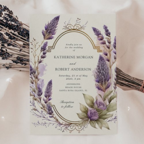 Watercolor Lavender Floral Regal Wedding Invitation