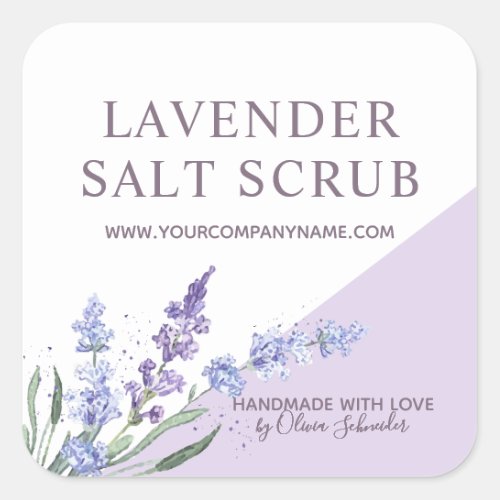 Watercolor Lavender Floral Salt Scrub Square Sticker