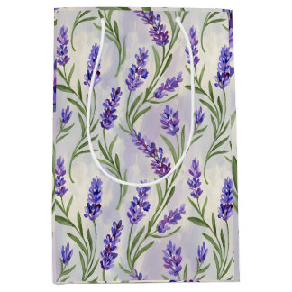 Watercolor Lavender Floral Seamless Pattern Medium Gift Bag