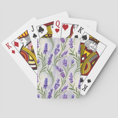 Watercolor Lavender Floral Seamless Pattern Poker Cards