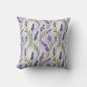 Watercolor Lavender Floral Seamless Pattern Throw Pillow
