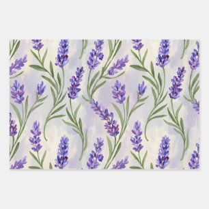 Watercolor Lavender Floral Seamless Pattern Wrapping Paper Sheets