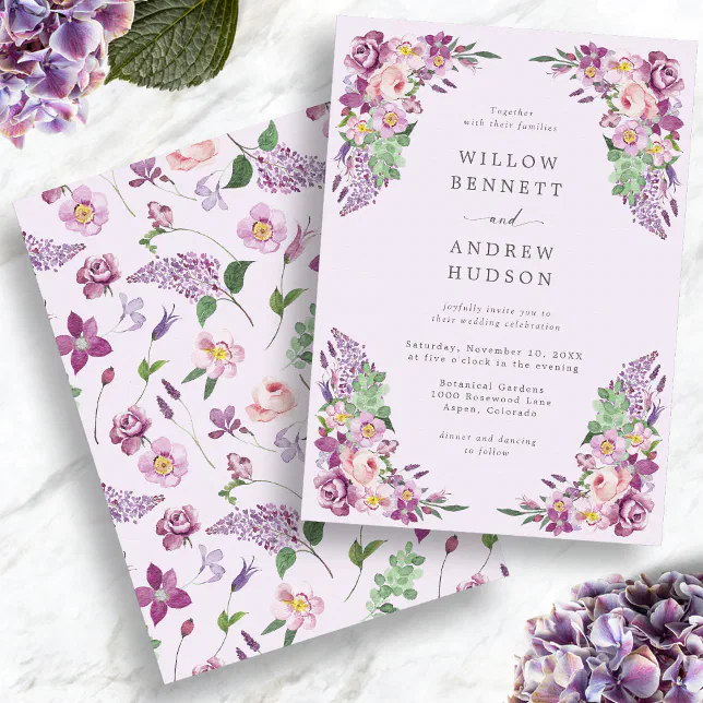 Watercolor Lavender Floral Wedding Invitation | Zazzle