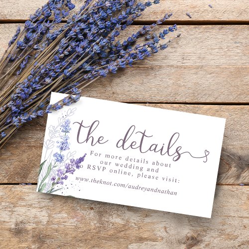 Watercolor Lavender Floral Wedding Website Enclosure Card