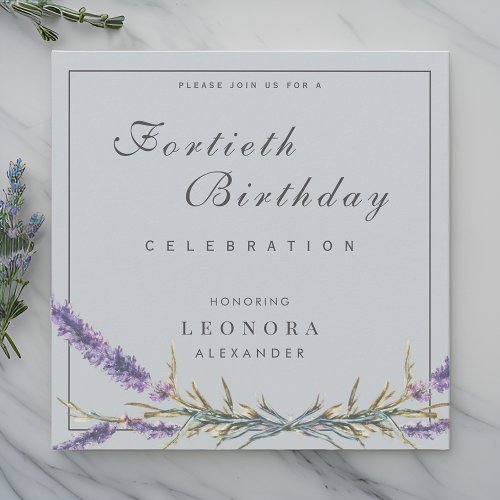 Watercolor Lavender Flower ANY Milestone Birthday Invitation