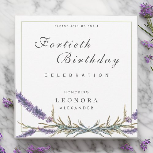 Watercolor Lavender Flower ANY Milestone Birthday Invitation