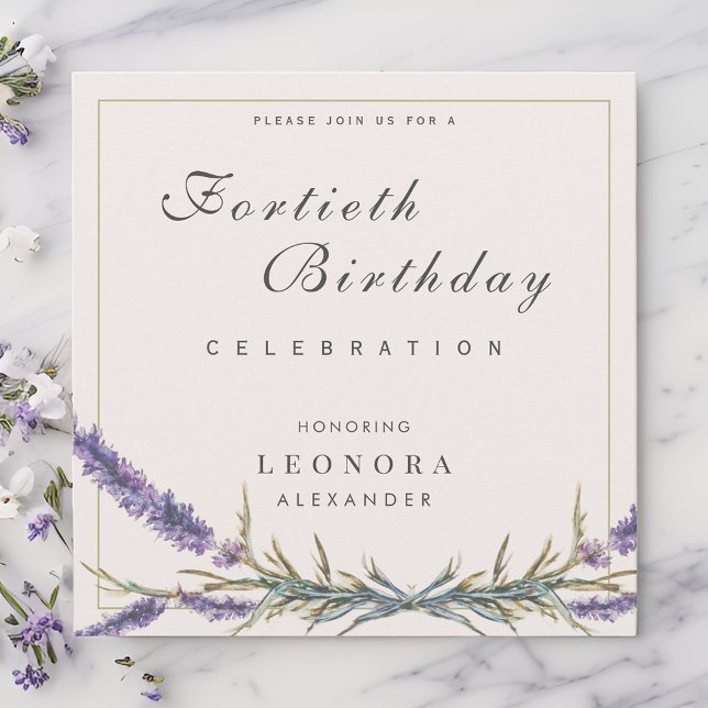 Watercolor Lavender Flower ANY Milestone Birthday Invitation (Creator Uploaded)