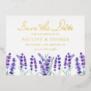 Watercolor Lavender Flower Garden Save the Date Foil Invitation Postcard
