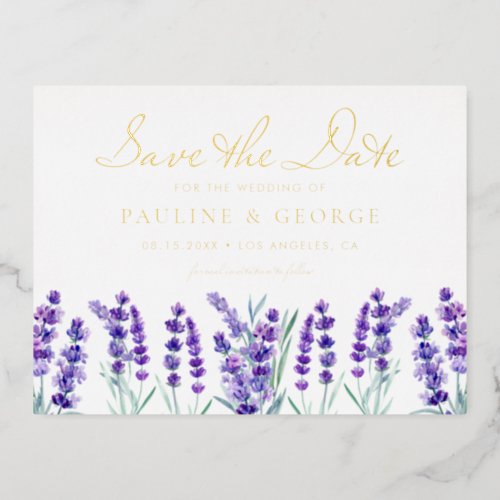 Watercolor Lavender Flower Garden Save the Date Foil Invitation Postcard