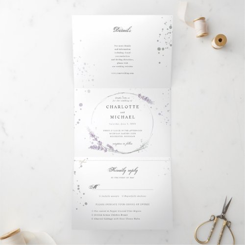 Watercolor Lavender flowers all in one wedding Tri_Fold Invitation