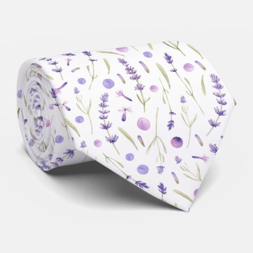 Watercolor Lavender Flowers and Leaves   Neck Tie