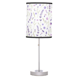 Watercolor Lavender Flowers and Leaves Table Lamp