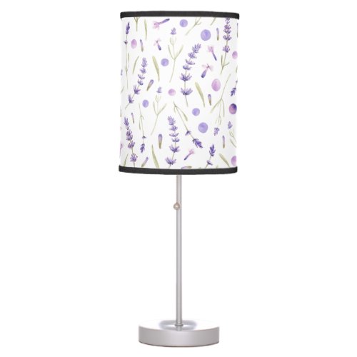 Watercolor Lavender Flowers and Leaves   Table Lamp