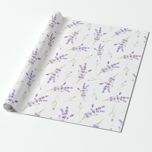 Watercolor Lavender Flowers and Leaves    Wrapping Paper