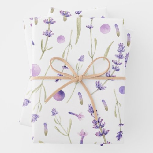 Watercolor Lavender Flowers and Leaves  Wrapping Paper Sheets