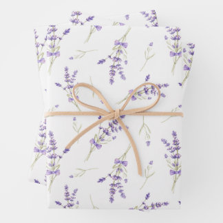 Watercolor Lavender Flowers and Leaves Wrapping Paper Sheets