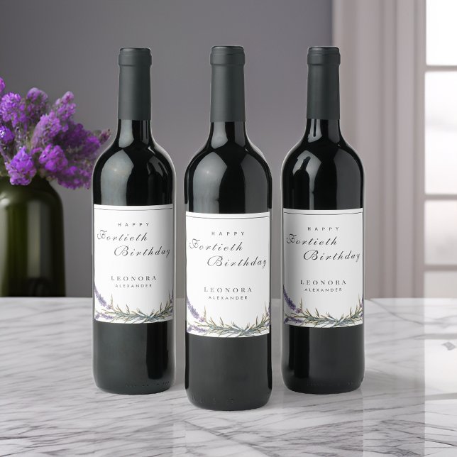 Watercolor Lavender Flowers ANY Milestone Birthday Wine Label (Creator Uploaded)