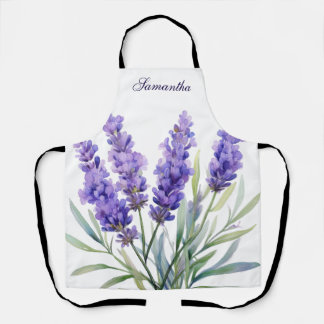 Watercolor Lavender Flowers Apron