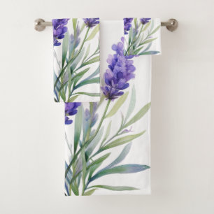 Watercolor Lavender Flowers Bath Towel Set